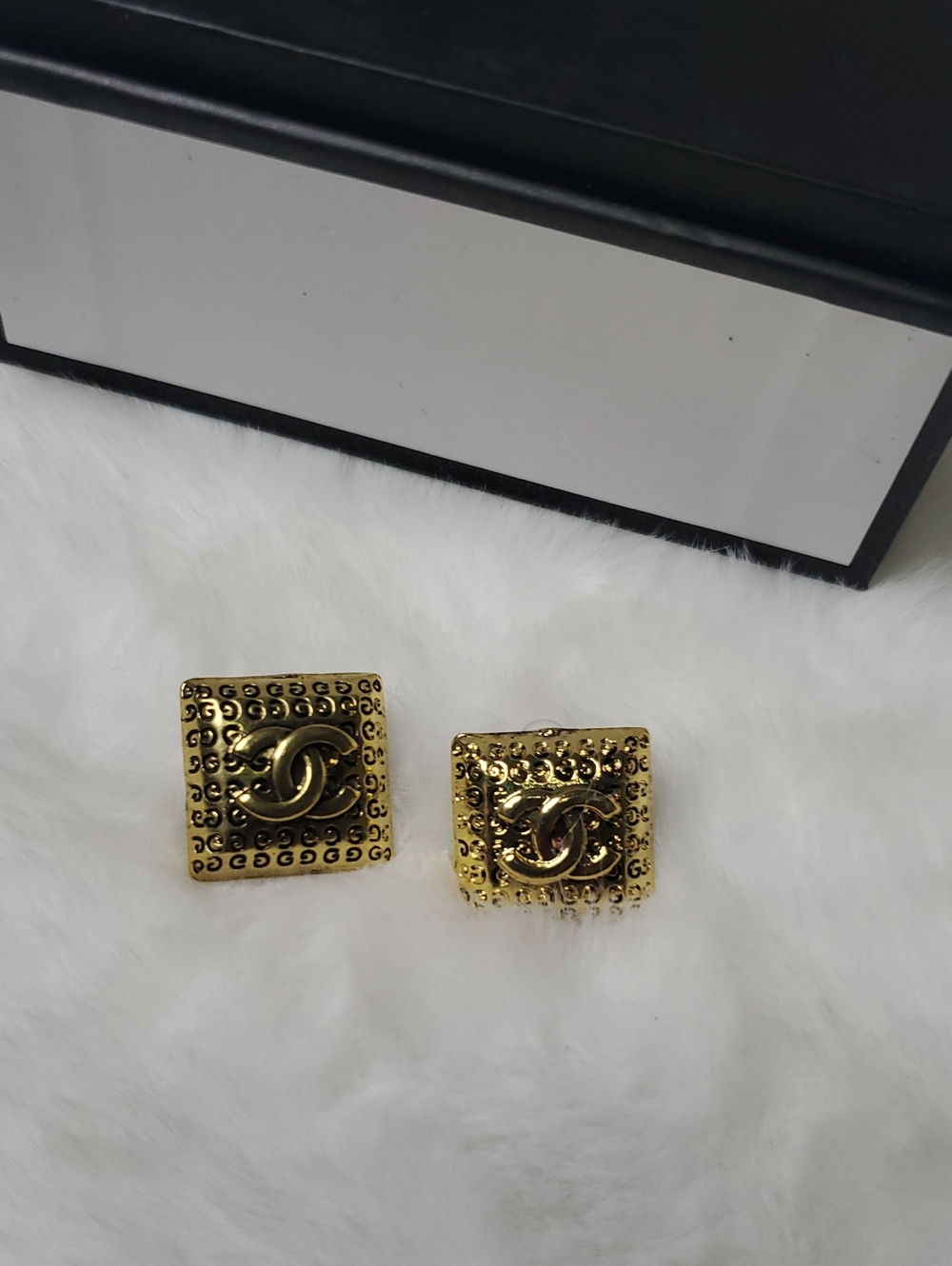 CC Boutique Gold Square Logo Stud Earrings